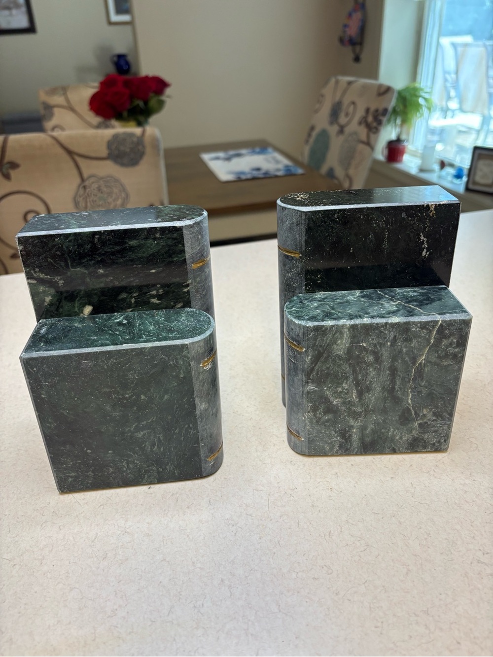 Vintage Heavy Green Marble Bookends Set of 2 12lb Pair - Picture 5 of 9